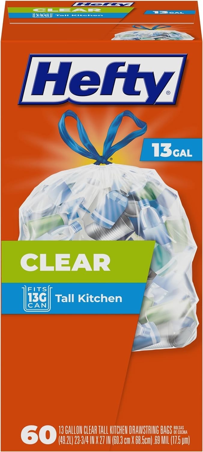 Hefty Clear Trash Bags, Clear, 13 Gallon, 60 Count 60 (Pack of 1),