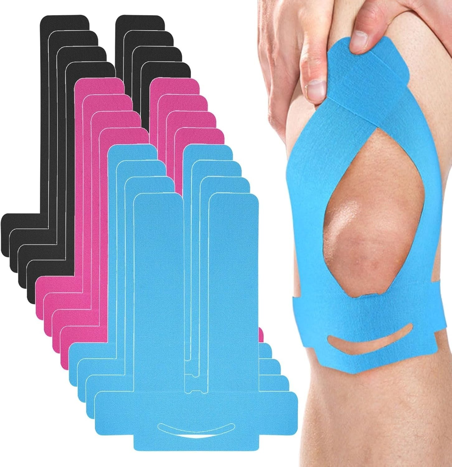 24PCS Precut Kinesiology Tape for Knees Elastic Strong Adhesive Athletic Tape