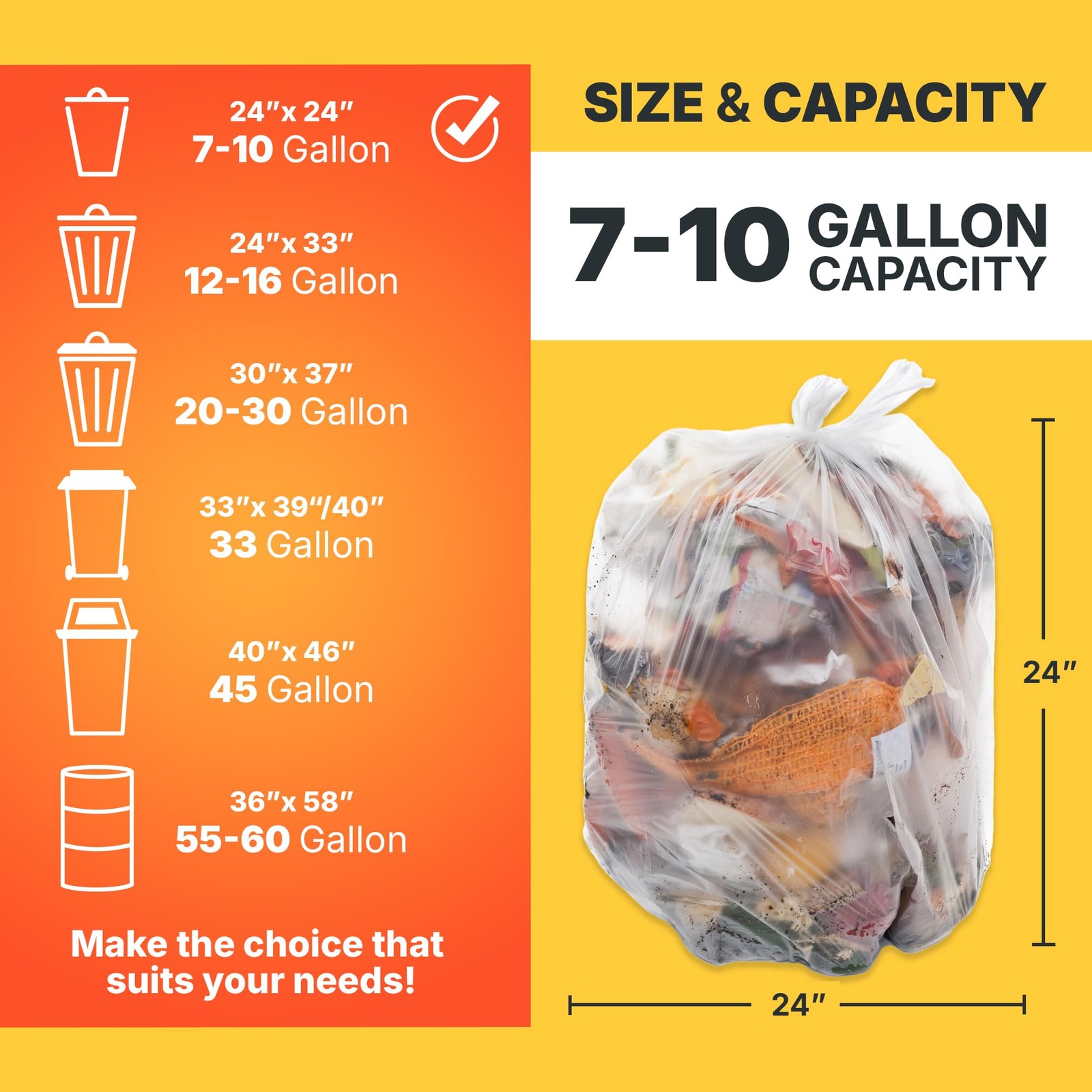 Bagtron 7-10 Gallon Trash Bags, 8 Micron High 1 Count (Pack of 1000), Clear