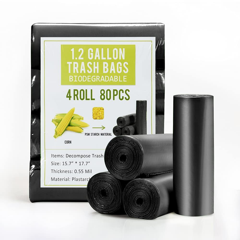 Jaoul Trash Bags 1.2 Gallon, Small Garbage Bags, 80 Count (Pack of 1), Black