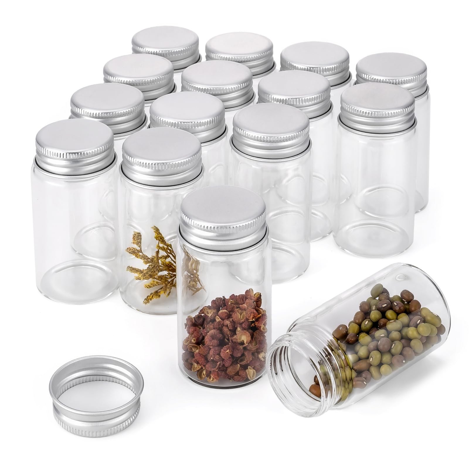 15 Pack Small Glass Jars 3 Oz 5/3 Bottles Lids 50 Ml Dispenser Vials Kitchen