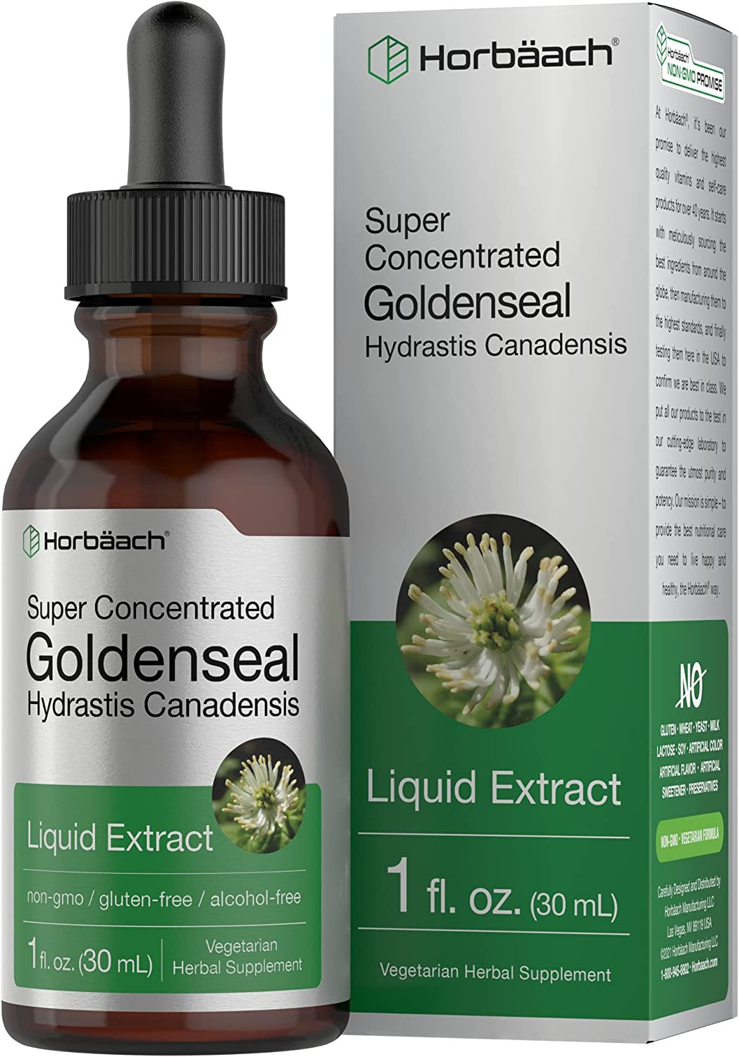 Extracto líquido de goldenseal 1 oz Hydrastis canadensis sin alcohol vegetal