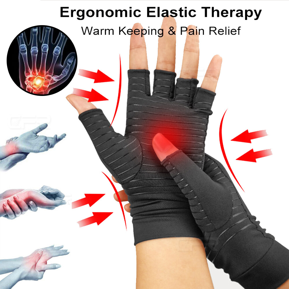 Copper Compression Gloves Arthritis Gym Carpal Tunnel Hand Wrist Braces Support
