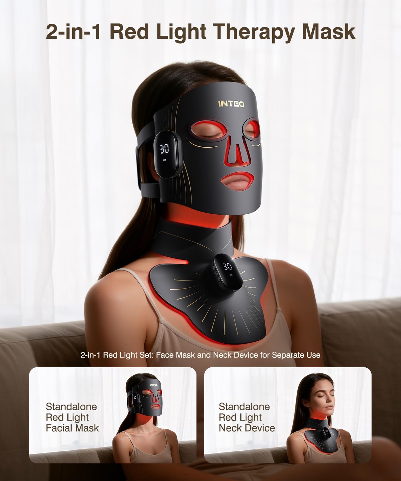 LED Light Mask Face Neck 4 Modes 680 LEDs Cordless Rechargeable 2458 Facial Home
