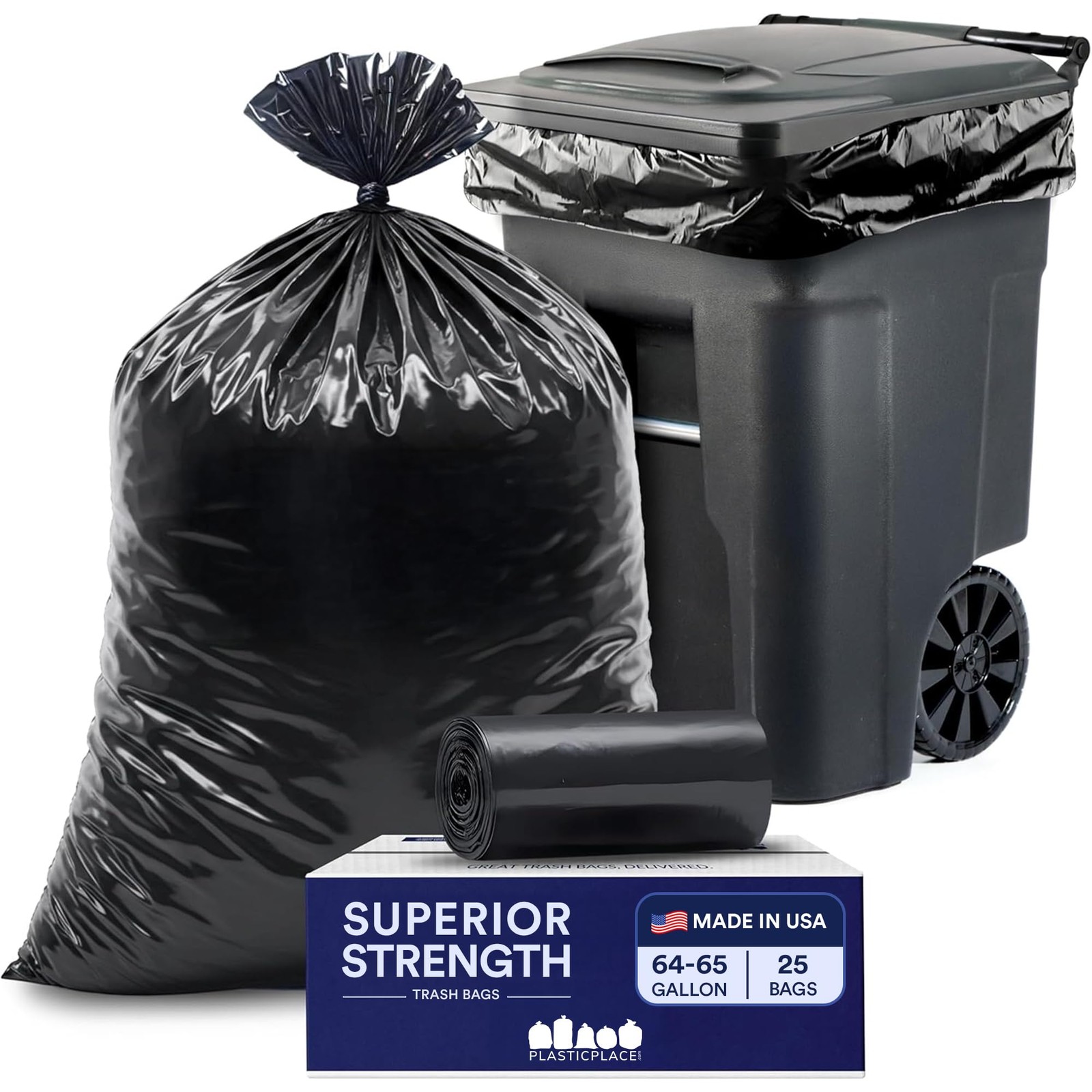 Plasticplace 64-65 Gallon Black Trash Bags, Heavy 1 Count (Pack of 25),