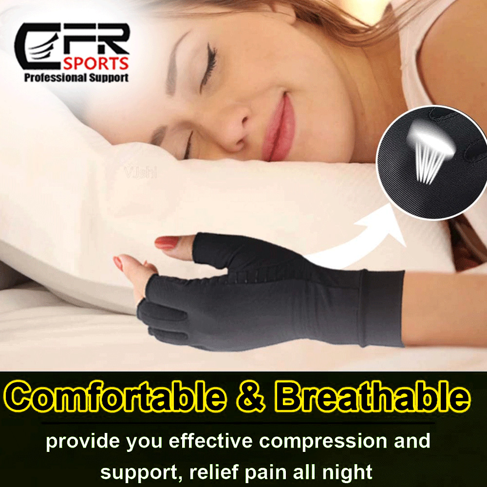 Copper Compression Gloves Arthritis Gym Carpal Tunnel Hand Wrist Braces Support