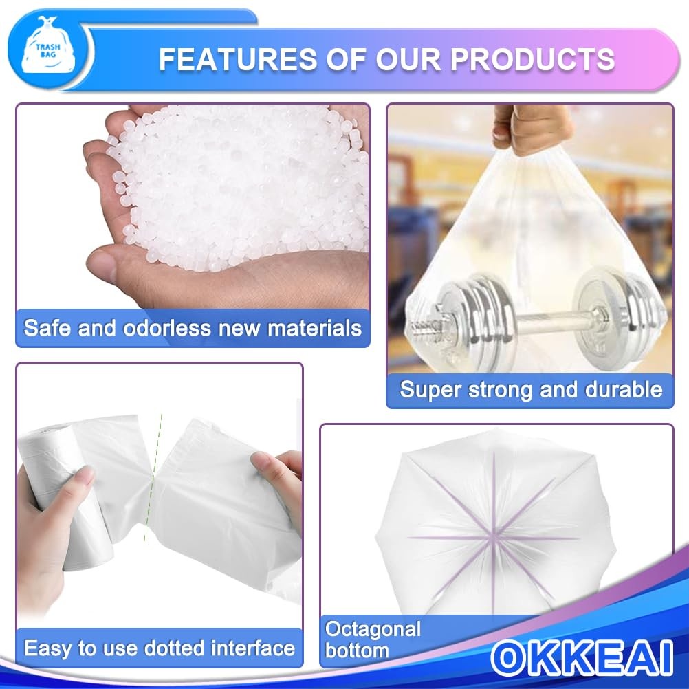 OKKEAI 3 Gallon Small Trash Bags 120 Counts 1 Count (Pack of 120), White