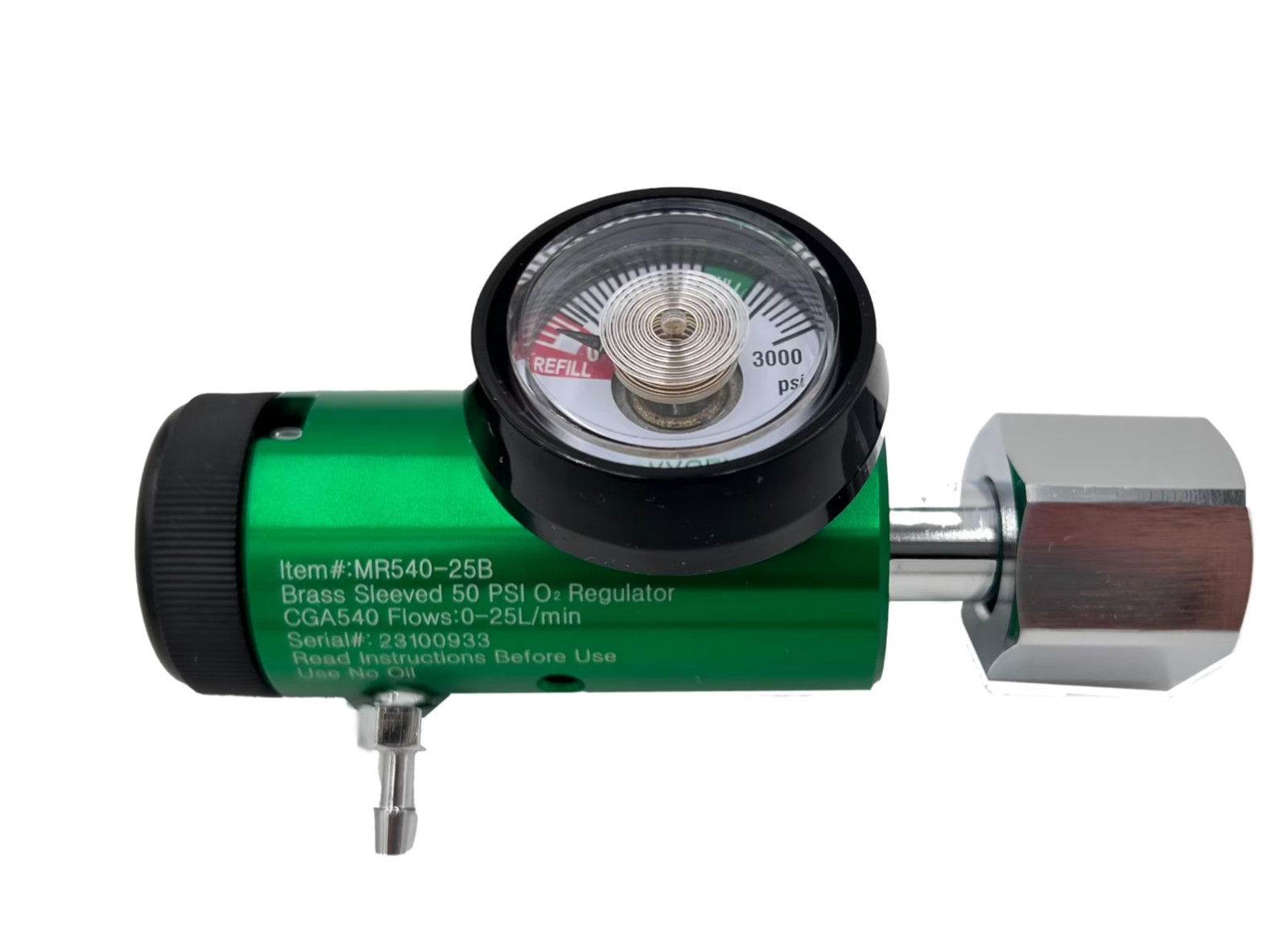ResOne 25LPM Oxygen Regulator, CGA-540 with Barb Outlet
