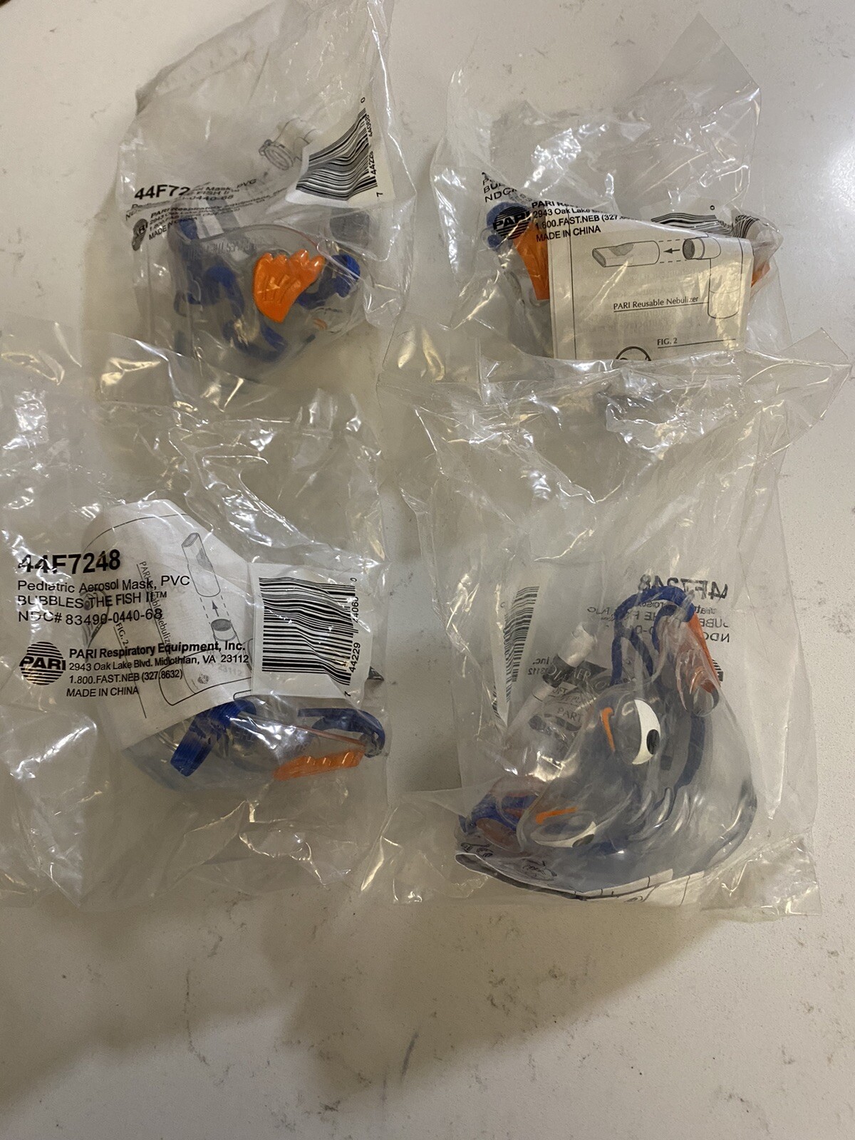 4 Pari Bubbles The Fish II Mask Lot Of Four Pediatric Aerosol Mark PVC Sealed