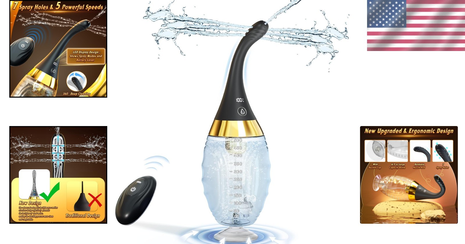 Remote Control Anal Douche Enema Kit with 7 Spray Holes for Deep Clean