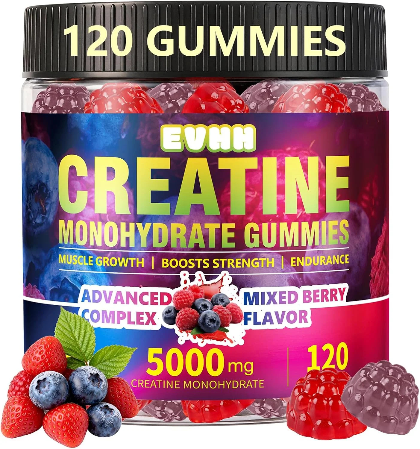 Creatine Monohydrate Gummies 5000mg, Mixed Berry, 120 Count | Sugar Free, Pre-Wo