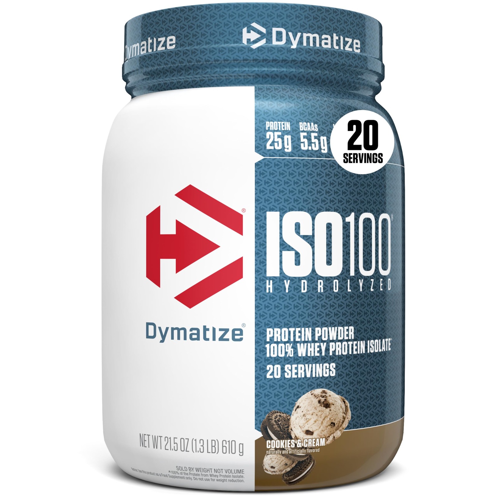 Dymatize ISO100 Whey Protein Isolate Cookies & Cream 25g 20 Servings Powder Less