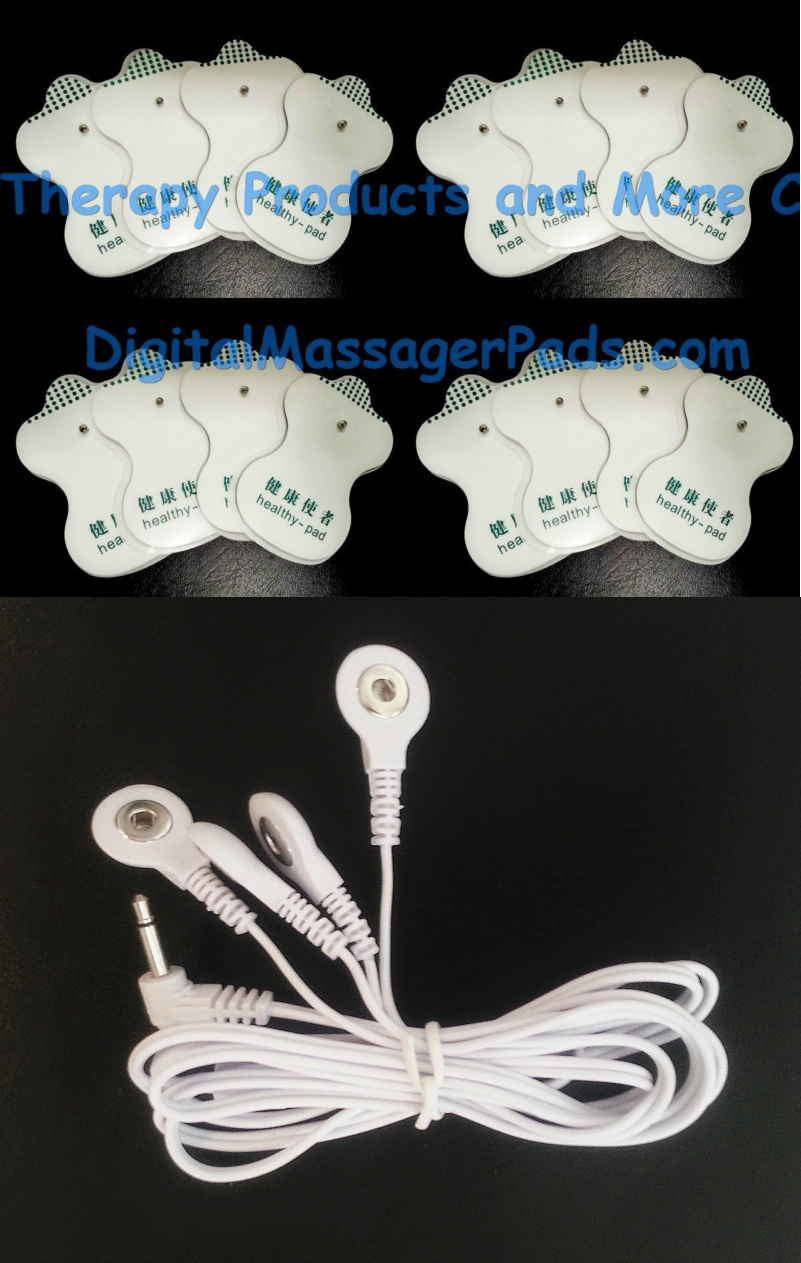 OMRON COMPATIBLE ELECTRODES MASSAGE PADS (16) WITH 3.5mm QUAD 4 SNAP LEAD CABLE
