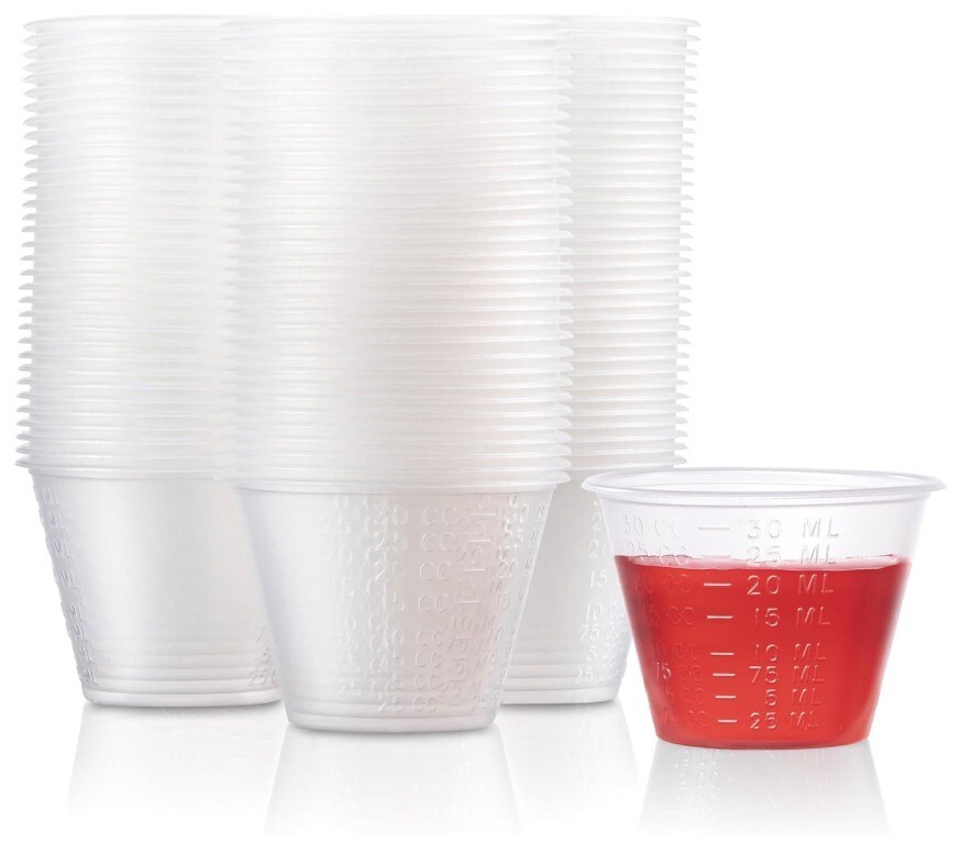 Clear Graduated Plastic Medicine Cups, 1 oz. (30 mL) Capacity – Pack of 100