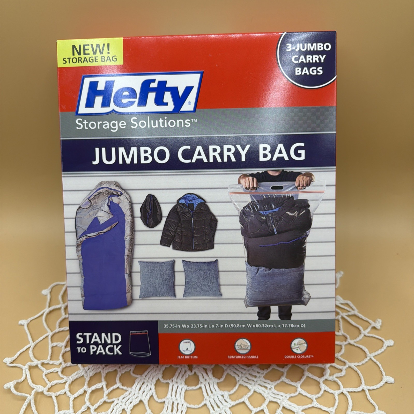 Hefty Jumbo Carry Bags 3 Count Clear Organize Clean Storage Shrink Zipper New