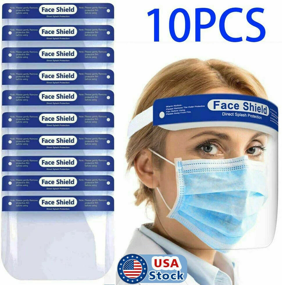 10 Pack Safety Full Face Shield Reusable Clear Washable Face AntiSplash AntiFog