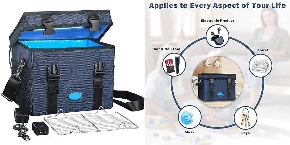 Caja UVC sin ozono con temporizador, bolsa limpiadora portátil grande con puerto