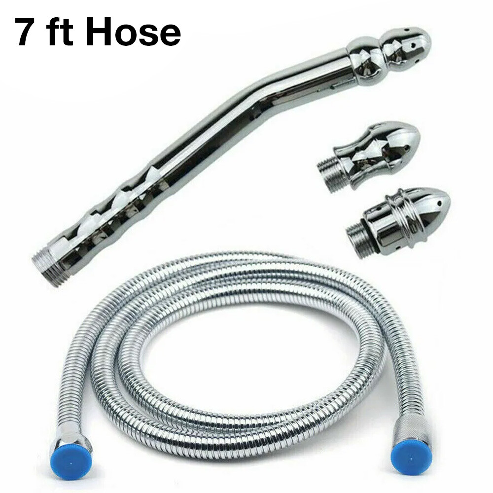 7 Ft Hose Metal Shower Enema Set with 3 Nozzles for Colon Cleansing