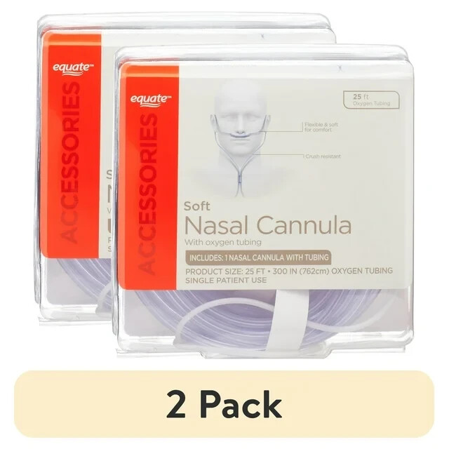25 Ft Equate Adult Soft Nasal Cannula with oxygen tubing 2 Pack