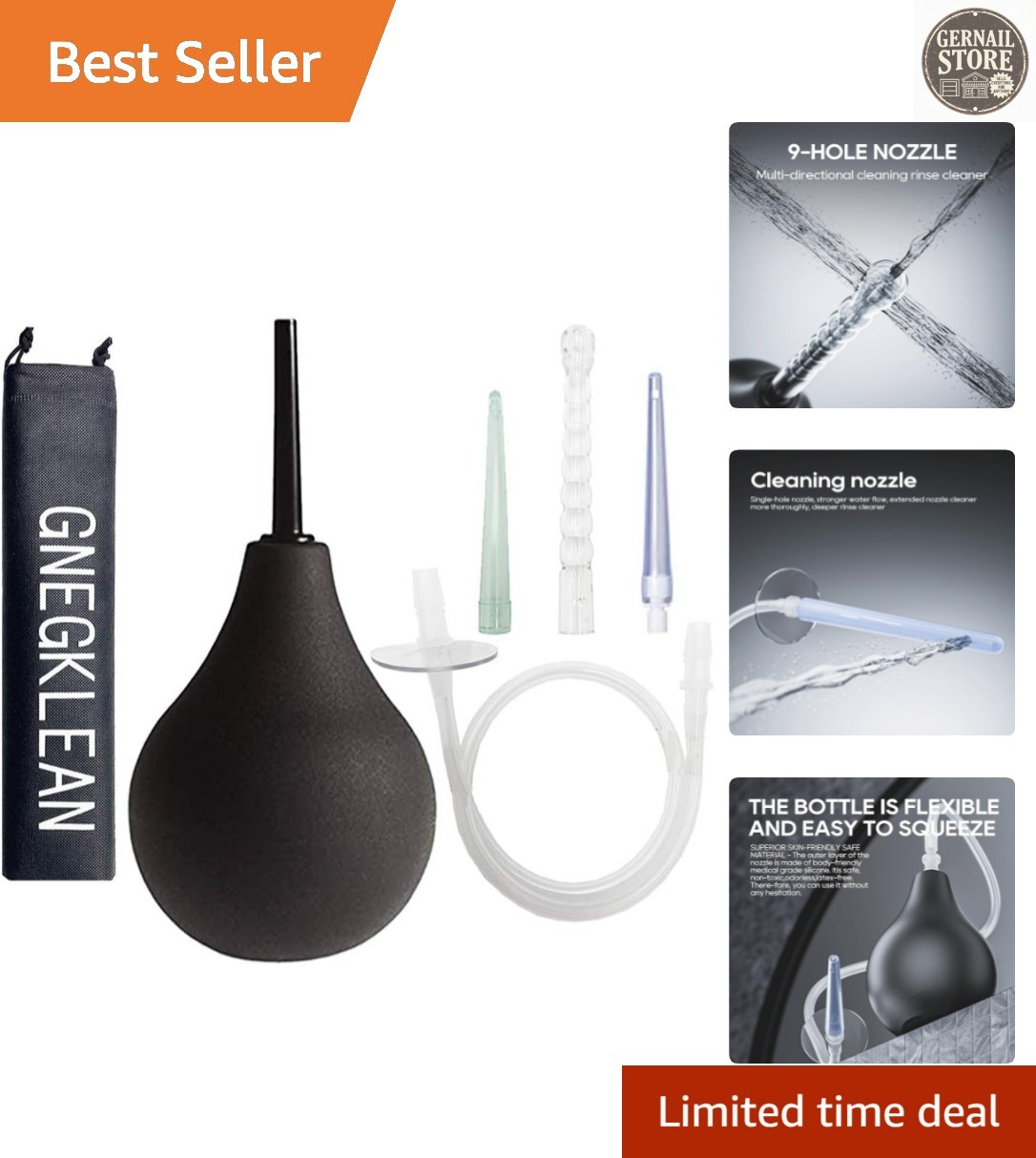 Comfortable Black Silicone Enema Bulb – Versatile 7.6oz Kit for All Users