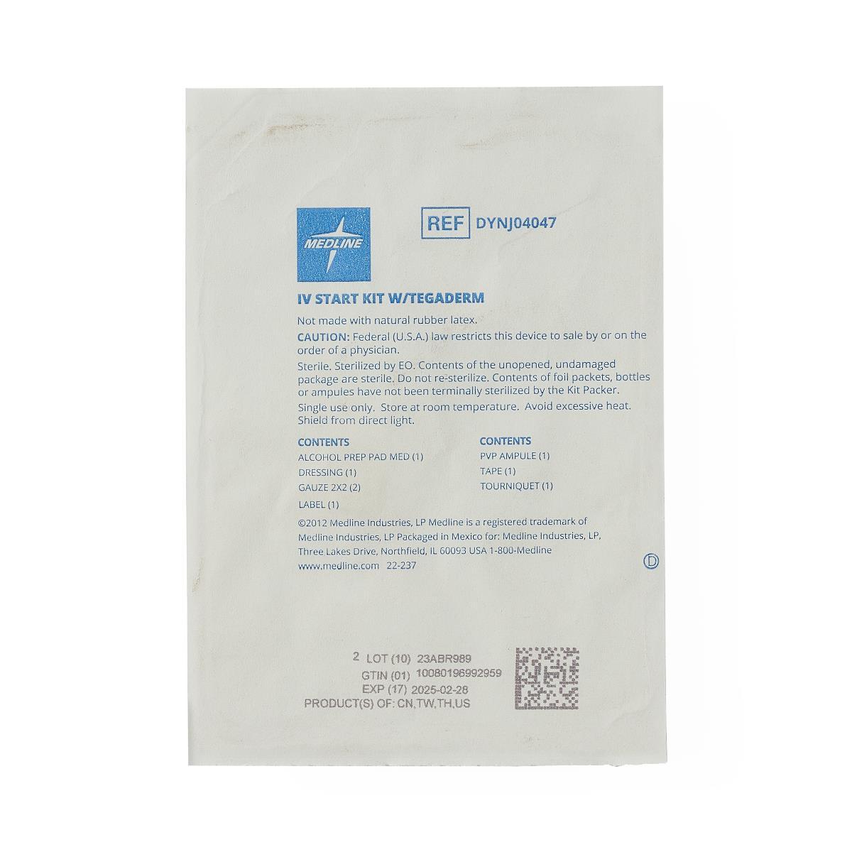 8-Piece IV Start Kit w/ Alcohol Prep Pad, PVP Ampule & Suresite Dressing, 100/CS