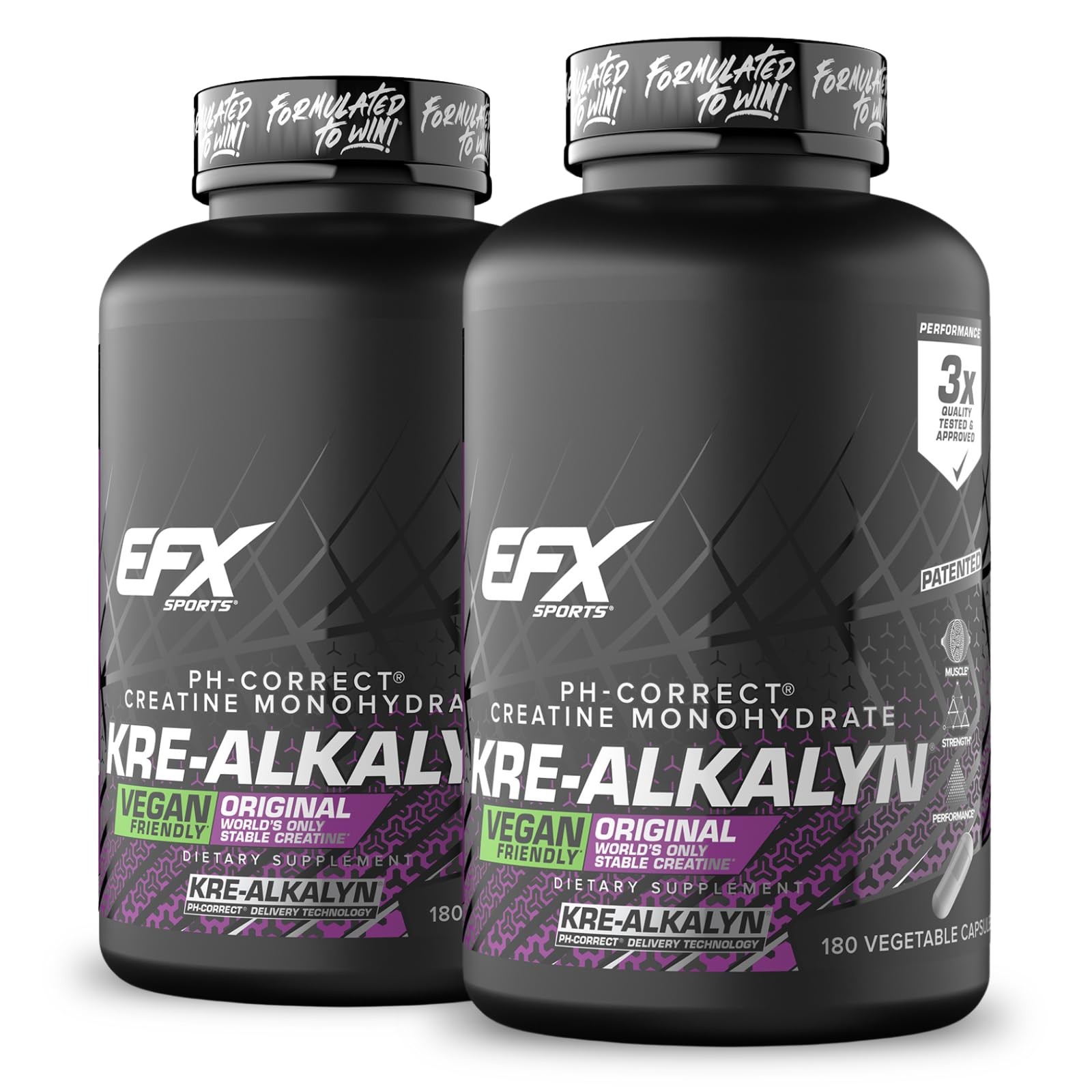 Kre Alkalyn Creatine Monohydrate 180 Veggie Capsules Pack of 2 EFX Sports Pill