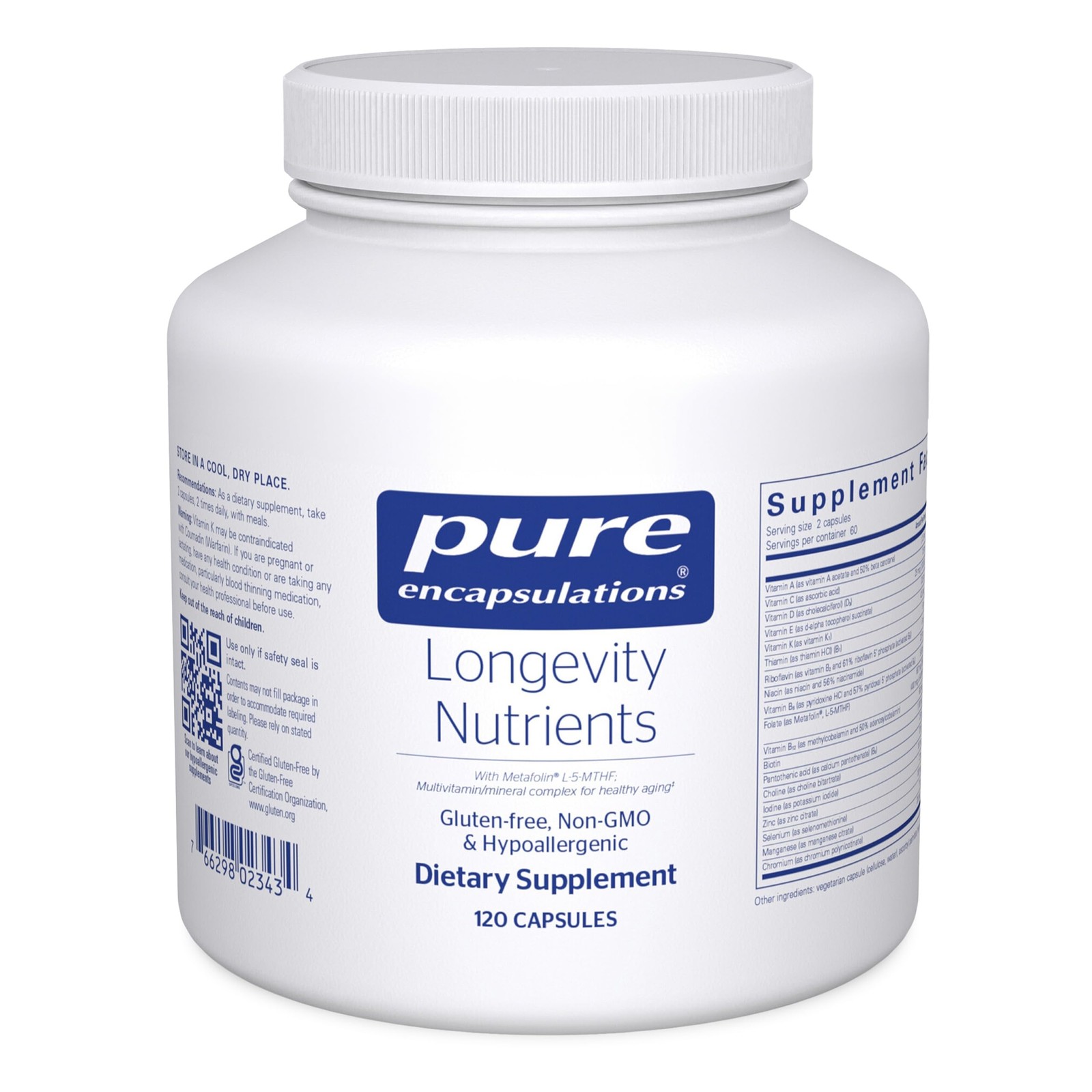 Multivitamin Supplement 120 Capsules Healthy Aging Brain Function Pure Longevity