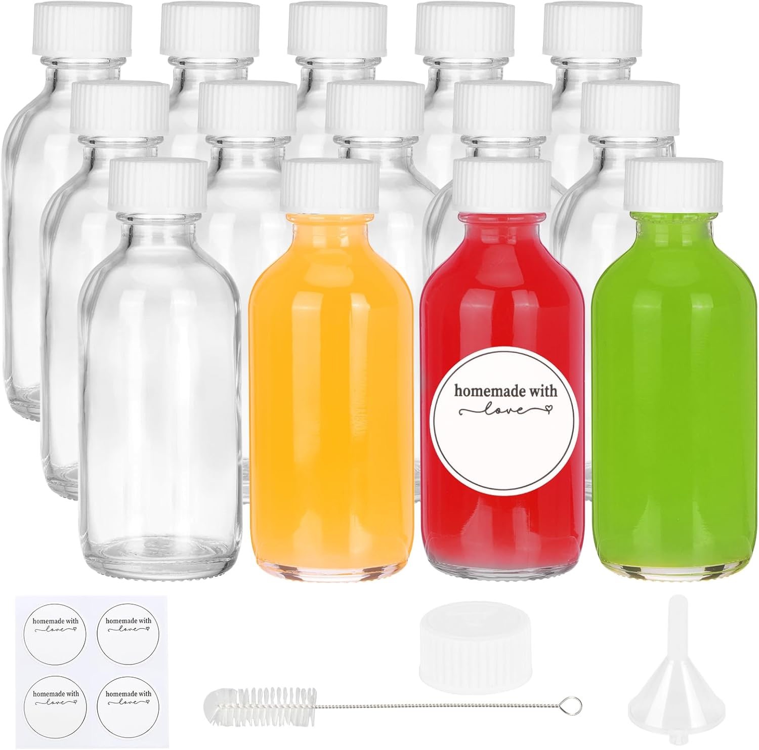 14 Pack Small 2oz Boston Round Glass Bottles 60ml With Lids Funnels And Labels