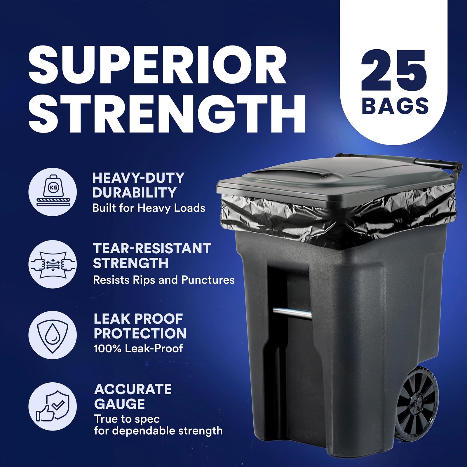 Plasticplace 64-65 Gallon Black Trash Bags, Heavy 1 Count (Pack of 25),