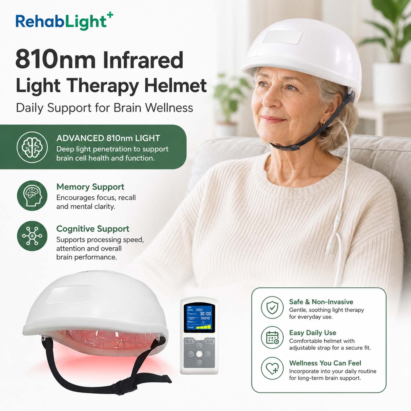 15W PBM Red Light Therapy Helmet 810nm 280LED for PTSD Brain Fog Stress Disorder