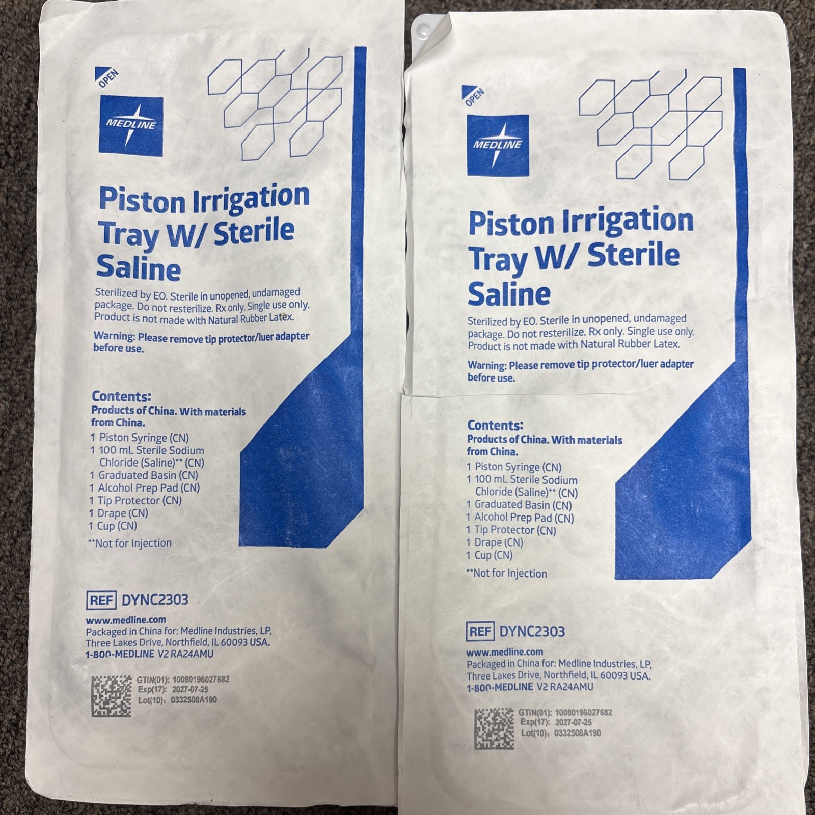Medline Irrigation Trays W/ 100 ML Piston Syr. DYNC2303 • Lot Of 2 • Exp 7/27