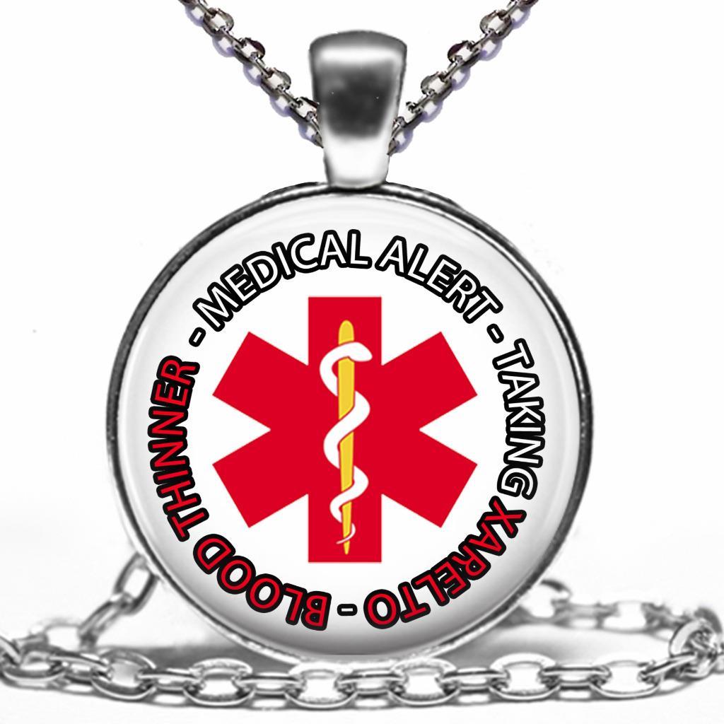 Medical Alert Taking Xarelto Necklace Glass Top Pendant Medications Alert