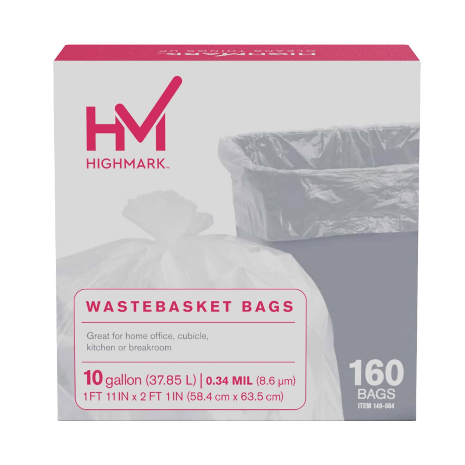 Highmark Trash Bags, 10 Gallons, Box Of 160, 1 Count (Pack of 160), Clear