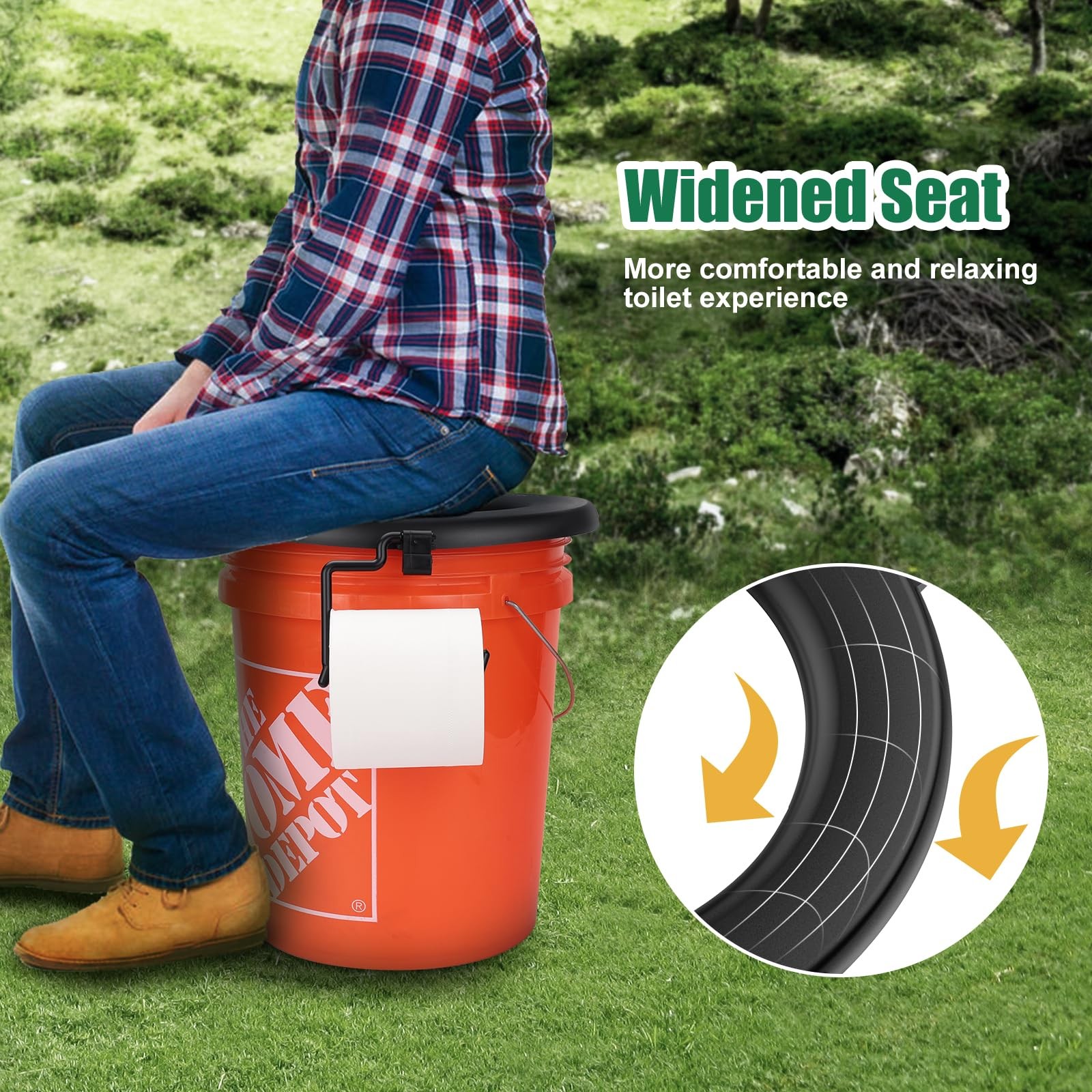Bucket Toilet Seat, Portable Seat for 5 Gal Buckets, Universal, Black