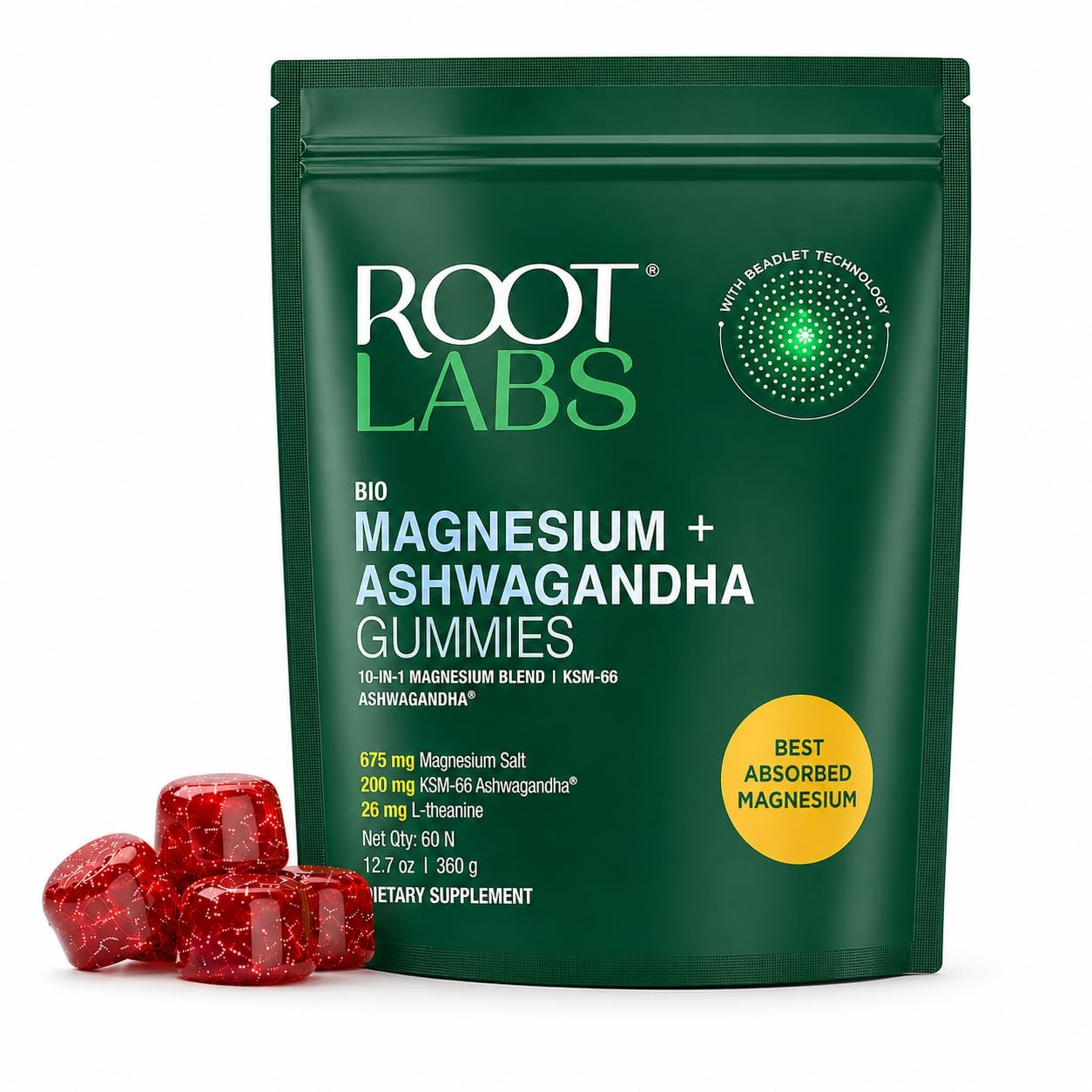 Magnesium Glycinate Gummies 675mg 60 Count Stress Relief Sleep Support ROOT LABS