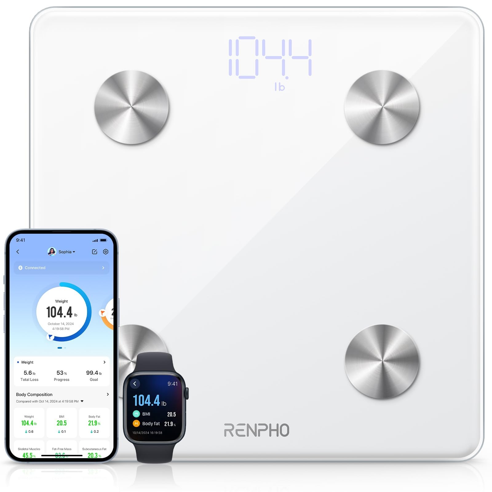 Smart Scale Digital Bluetooth Body Composition 400lbs White ES-CS20M-W RENPHO