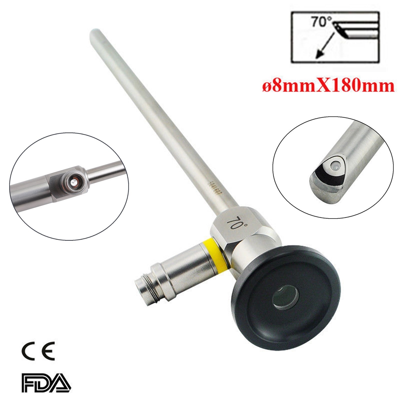 HD Rigid Laryngoscope Endoscope 70 Degree ø8mmX180mm Endoscopy ENT Optic Lens