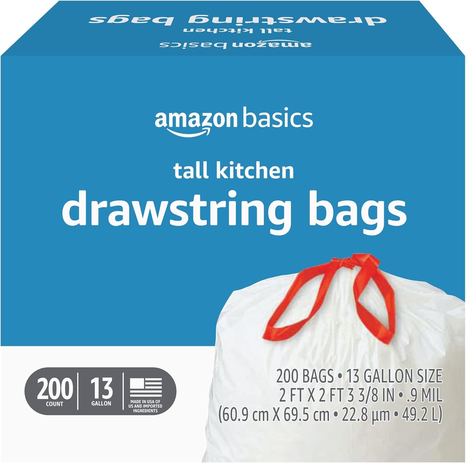Amazon Basics Trash Bags, Tall Kitchen 200 Count (Pack of 1), White