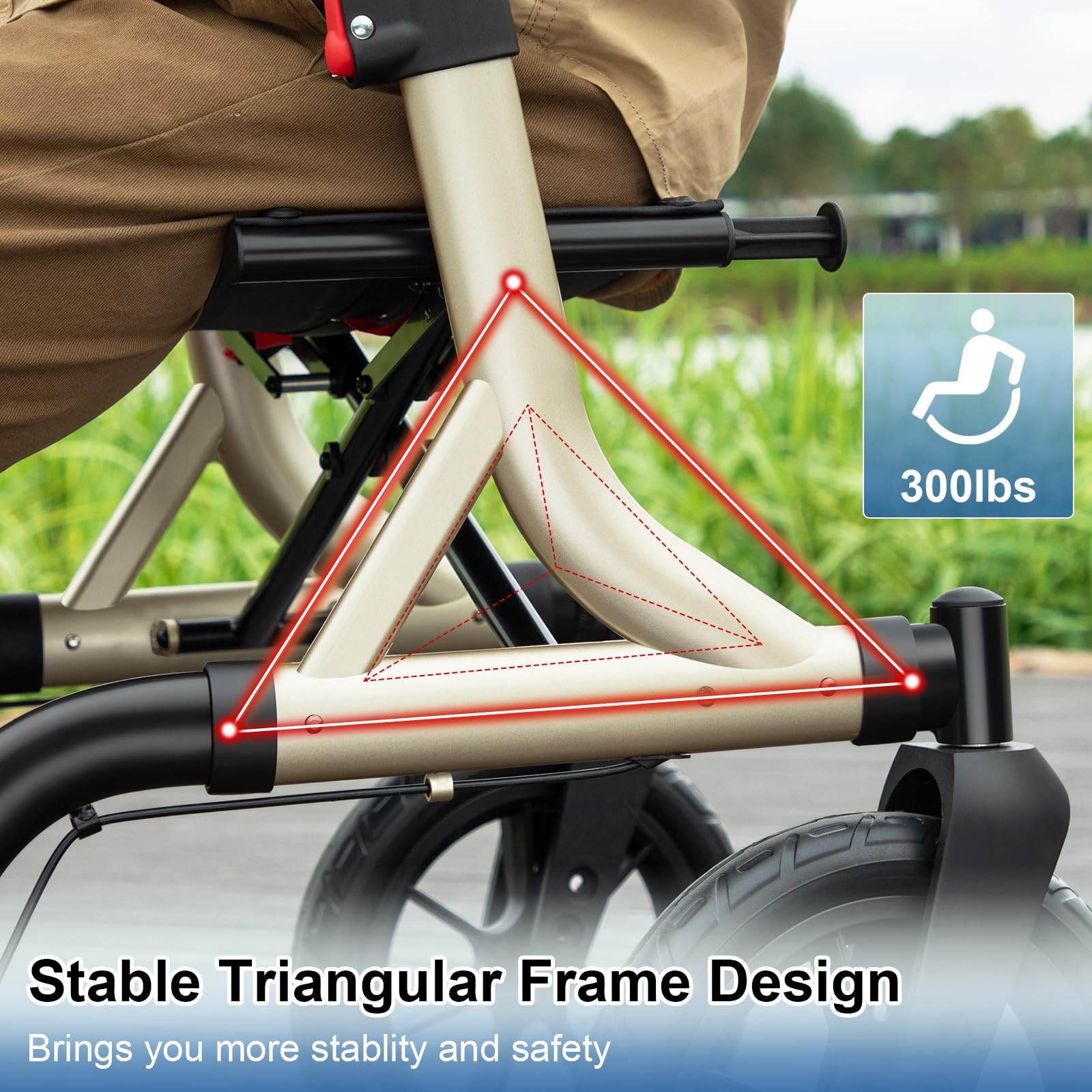 Walker with Seat 12 Wheels Foldable Height Adjustable Gold MAXWALK Rollator