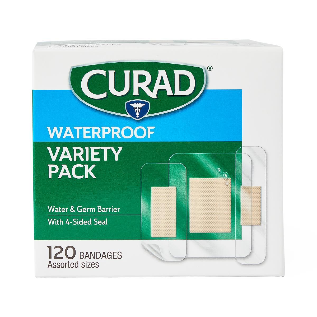 CURAD Waterproof Variety Pack Assorted Bandages, 120 Count/Box, Case