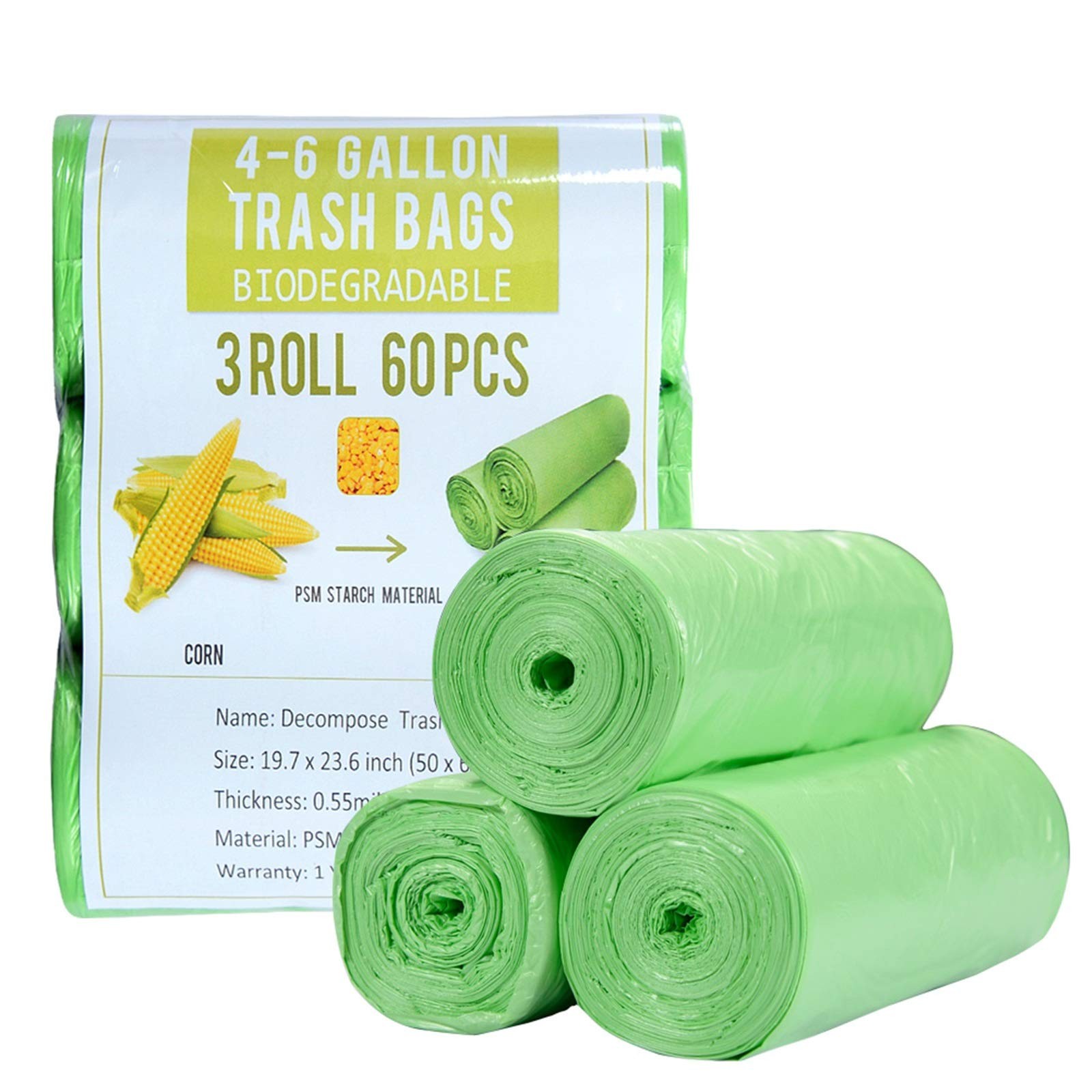 Jaoul Trash Bags 4 Gallon, Small Garbage 60 Count (Pack of 1), Green