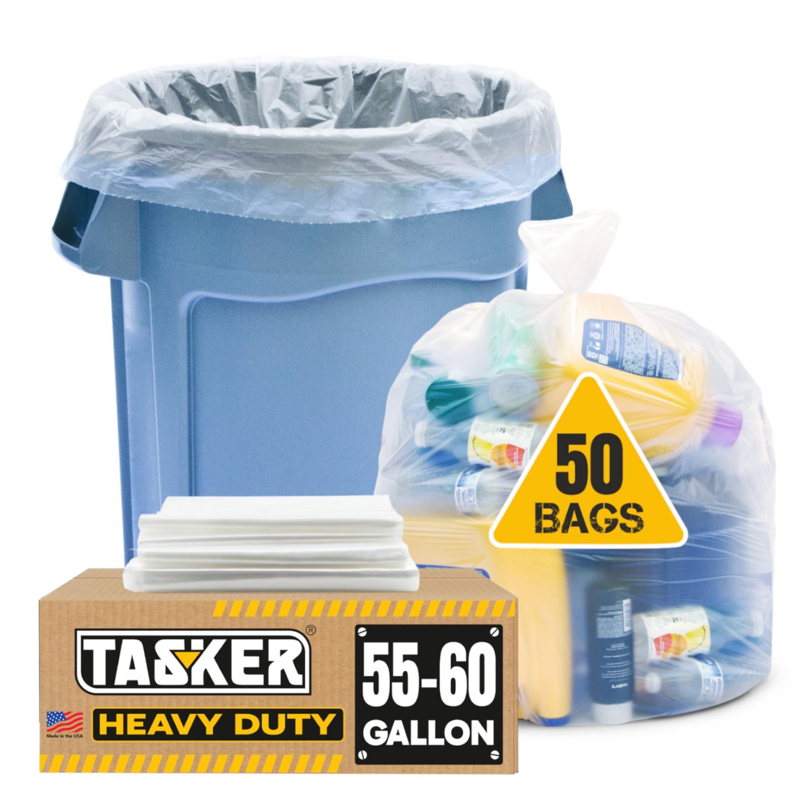 55 Gallon Clear Trash Bags, (50 Bags w/Ties) 50 Count (Pack of 1),