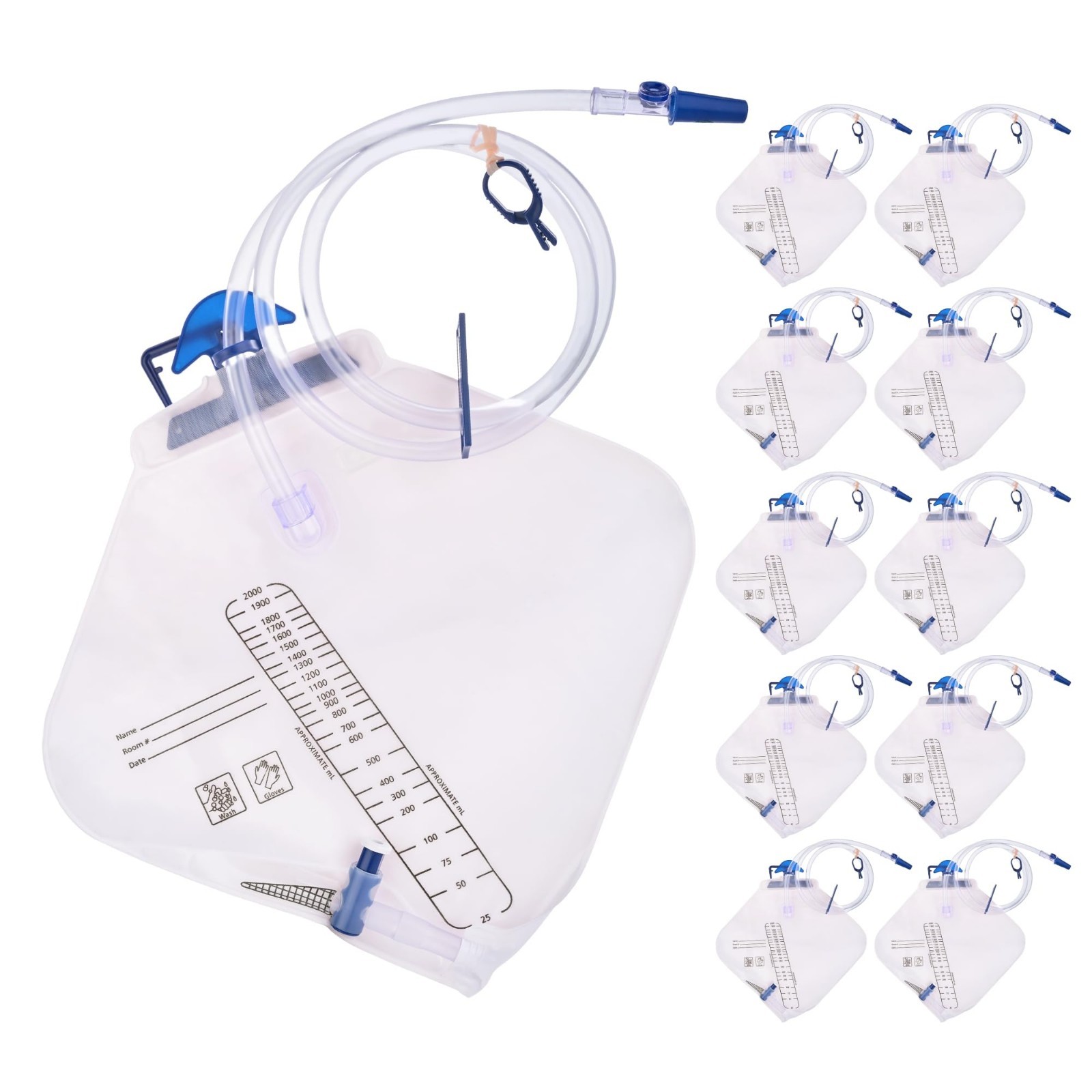 Urinary Drainage Bag 2000ml Catheter Bags Large Urine Bags Anti-Reflux 48″ Tube