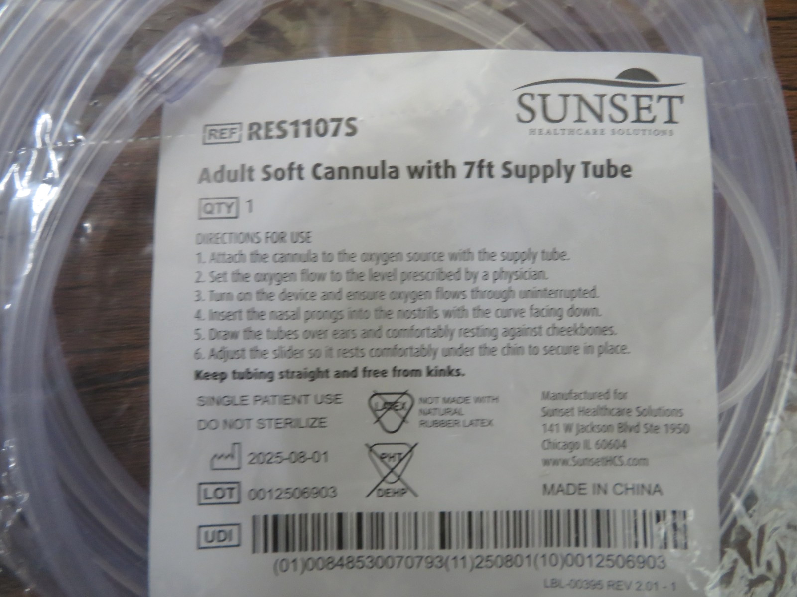 Lot of 3 SUNSET RES1107S Adult Soft Nasal Cannula with 7ft Oxygen Tubing Sealed