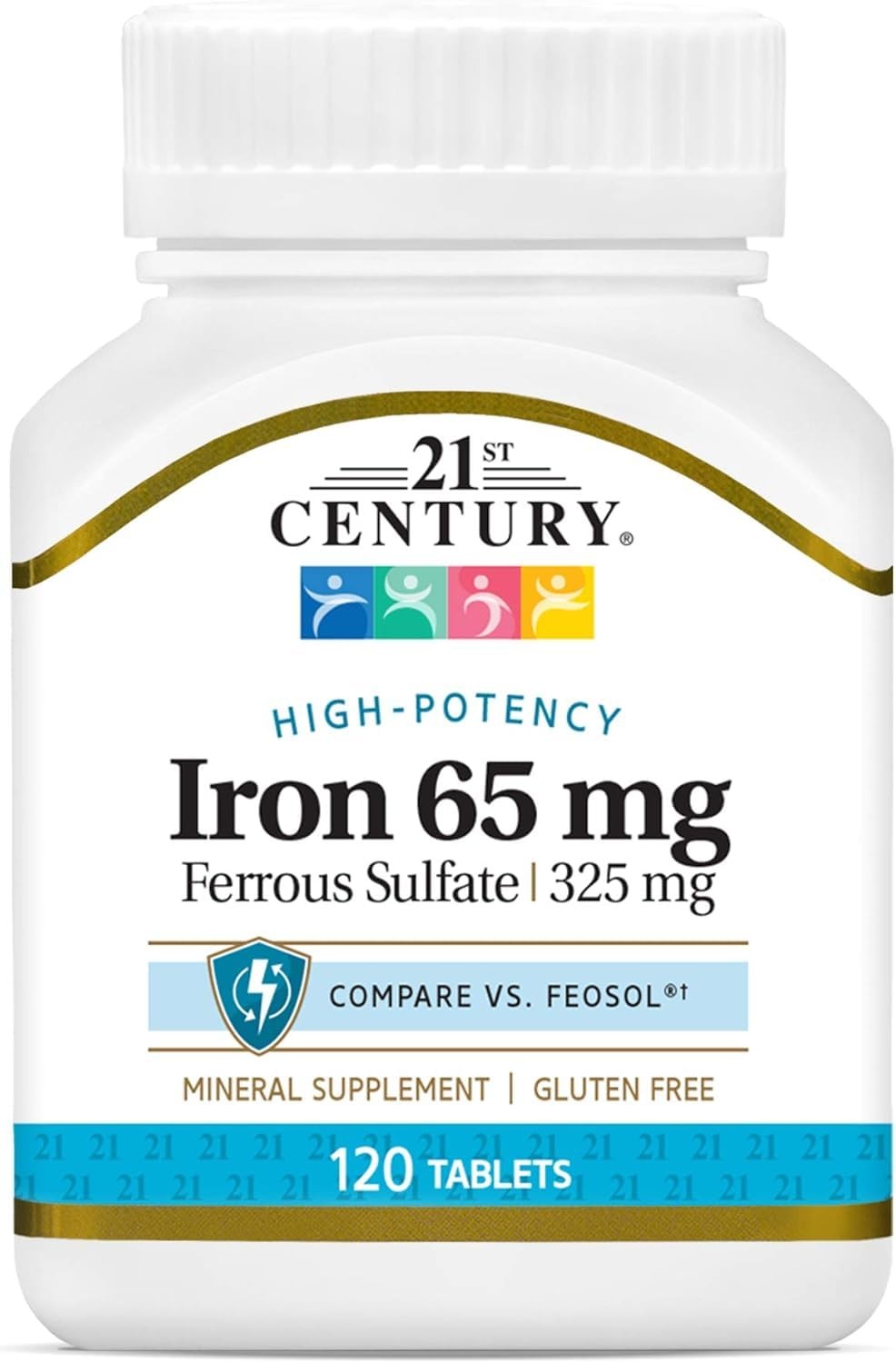 Iron Supplement 65mg 120 Count Vegan Tablets 325mg Ferrous Sulfate 21st Century