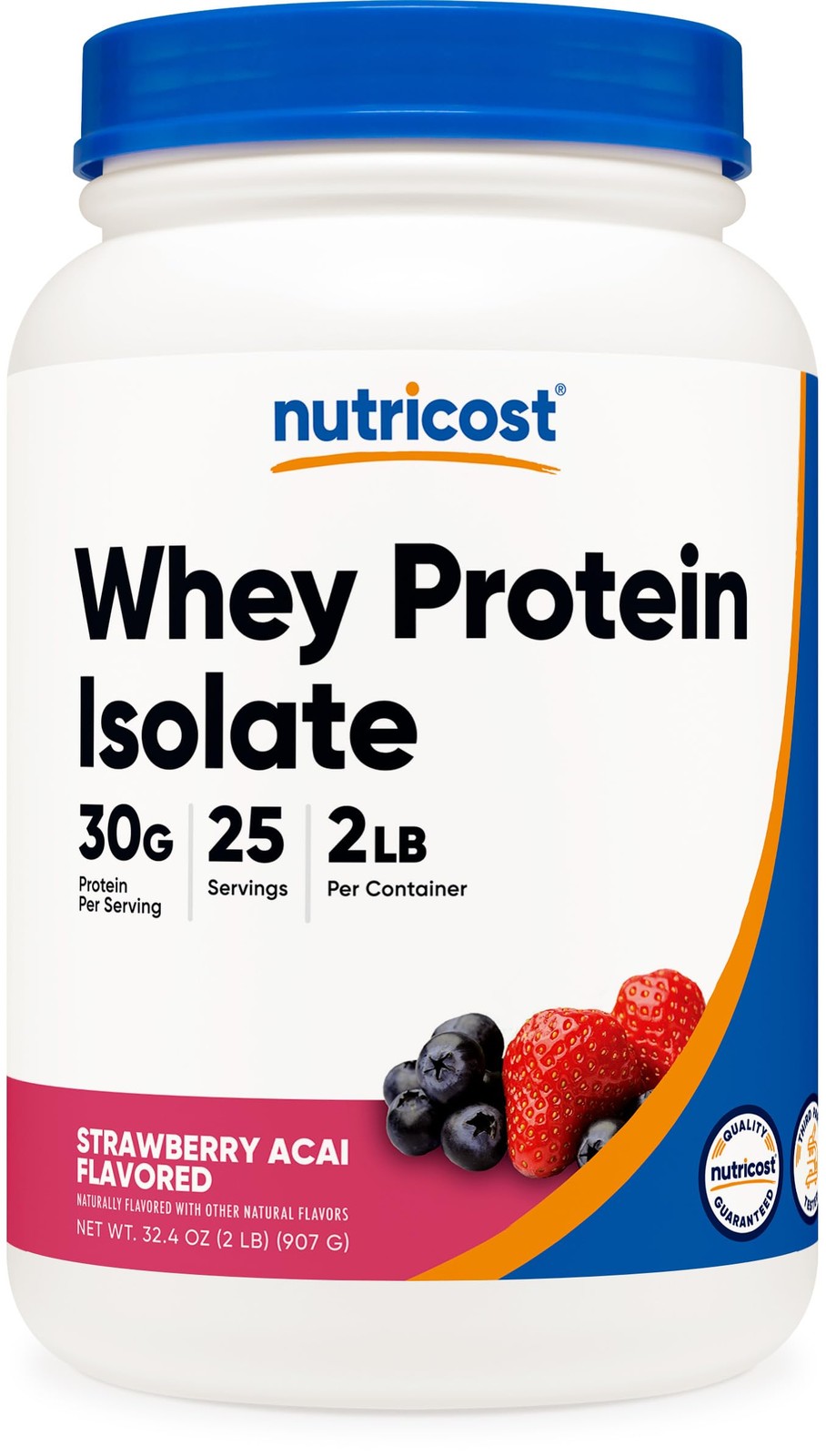Whey Protein Isolate Powder Strawberry Acai 2 Pound Nutricost Pounds shake