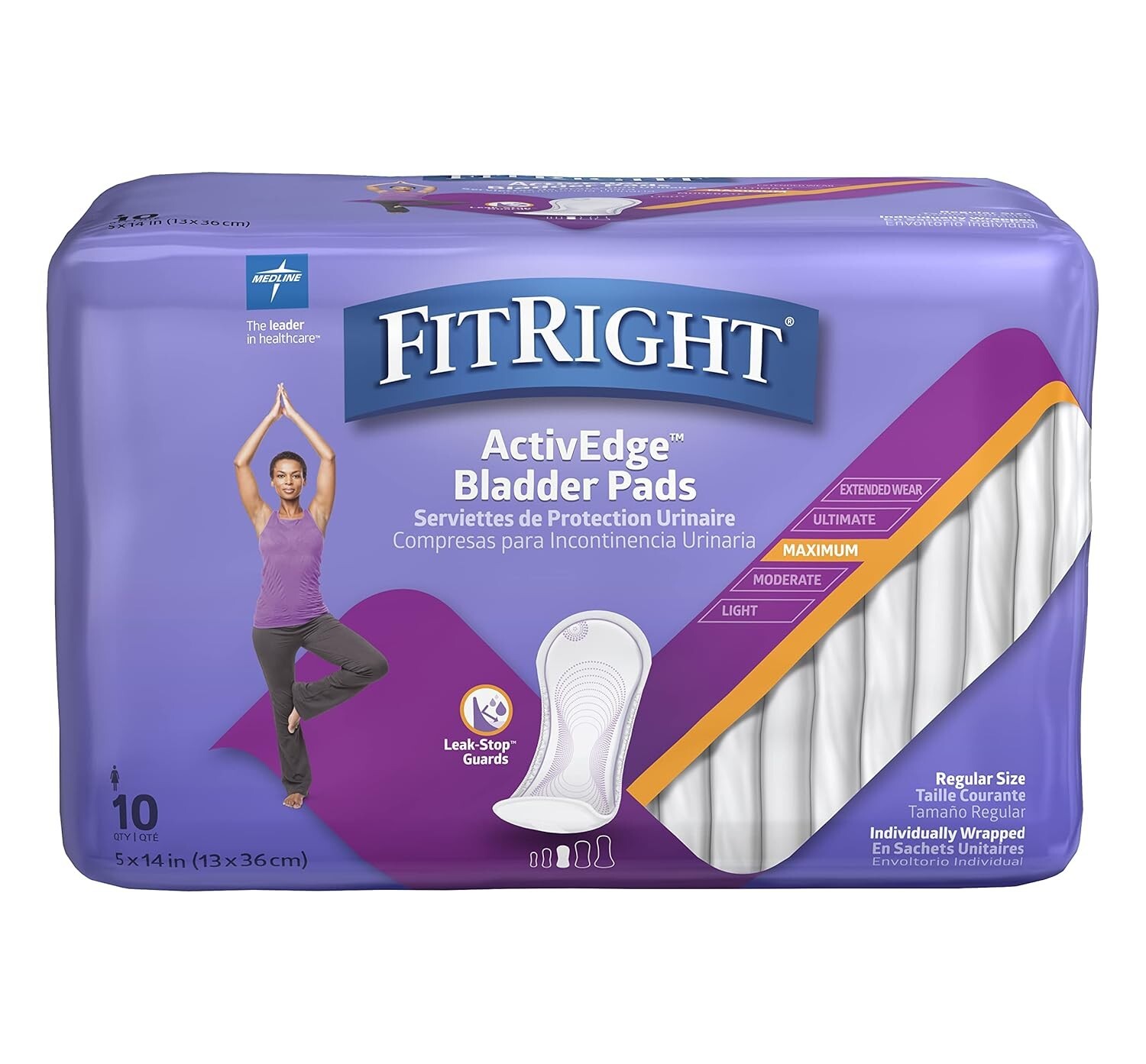 FitRight Incontinence Bladder Pads, Maximum Absorbency, 5.5″ x 13.75″, 10 Count
