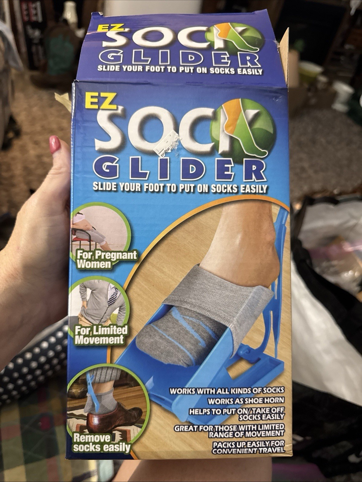 EZ Sock Glider Blue Helps Put Socks On & Off NIB