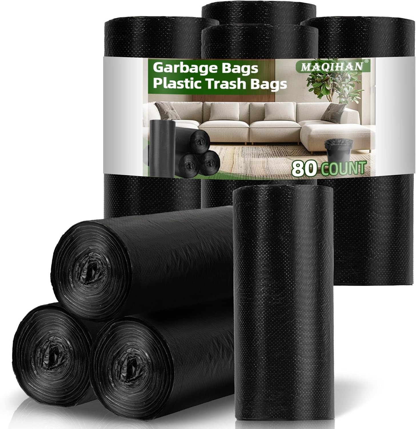 Trash Bags Bulk – 80 Count 4 Gallon Durable 1 (Pack of 80), Black