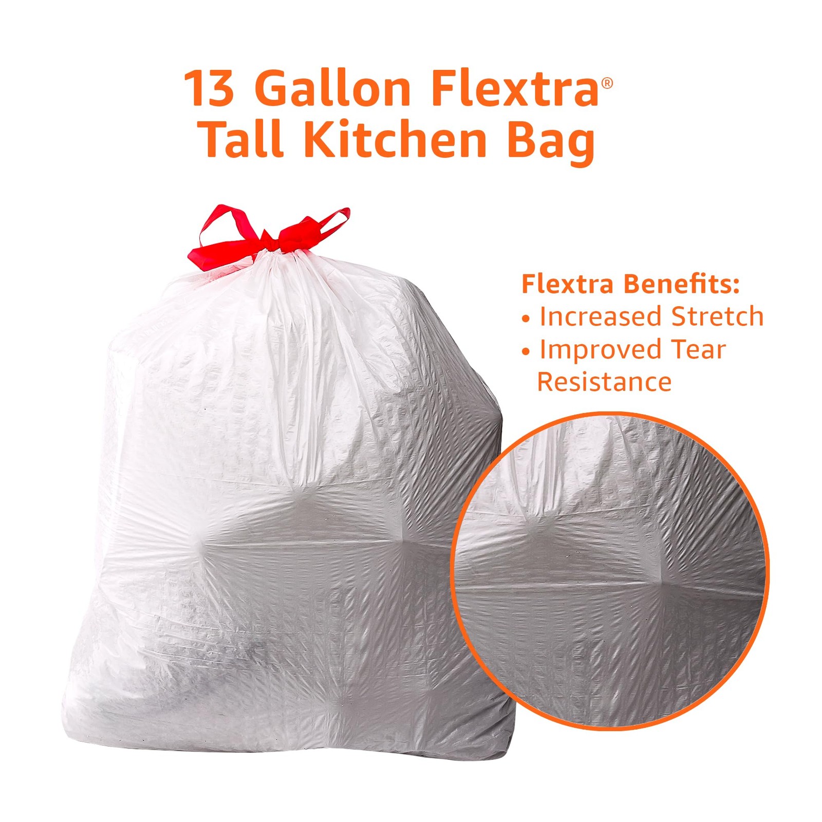 Amazon Basics Flextra Tall Kitchen Drawstring 90 Count (Pack of 1), White